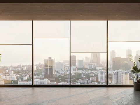 现代办公卷帘落地玻璃窗户su模型