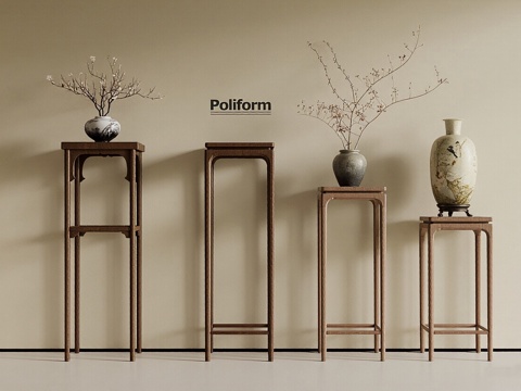  新中式盆栽盆景 盆栽 盆景 花架花卉 新中式花架3d模型 