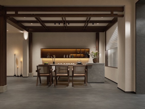  酒店民宿 民宿大厅 茶室3d模型 