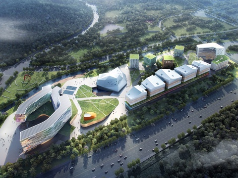 现代学校建筑  中小学建筑 学校鸟瞰图 艺术培训学校 教学楼su模型