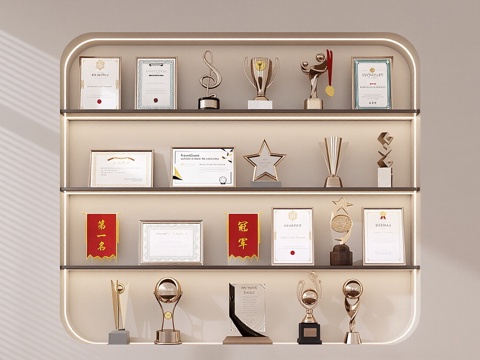  现代奖杯奖牌 奖杯 奖牌 形象墙 证书3d模型 