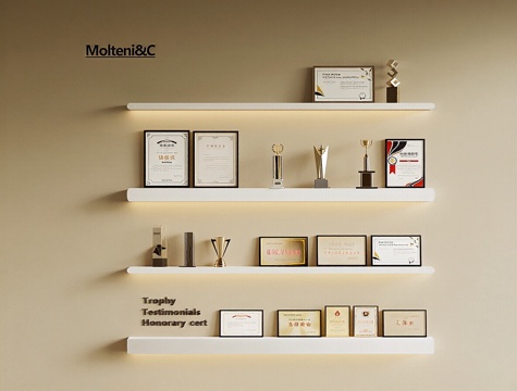  现代奖杯奖牌 奖杯 奖牌 形象墙3d模型 