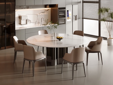  现代意式餐桌椅 餐桌椅 餐椅 餐桌 餐边柜3d模型 