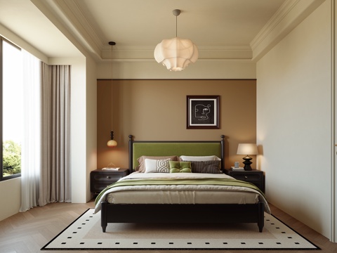 美式中古风卧室su模型