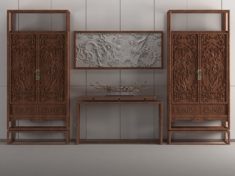  新中式置物柜3d模型 