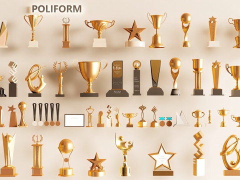  现代奖杯奖牌 奖杯 奖牌 形象墙 证书3d模型 