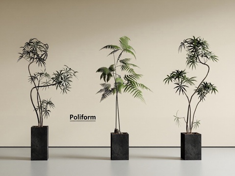  中古风盆栽盆景 盆栽 盆景 花架花卉 落地植物 绿植3d模型 