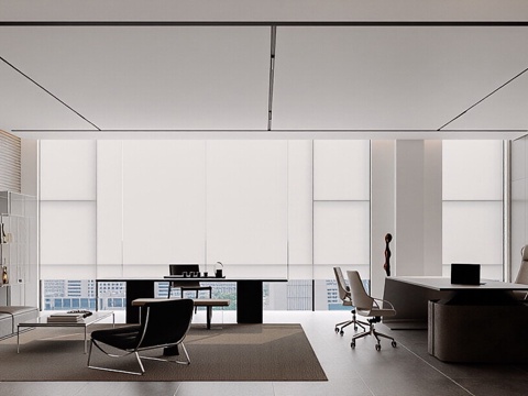  现代意式经理办公室 办公桌椅 老板椅 办公椅 书柜 办公室3d模型 