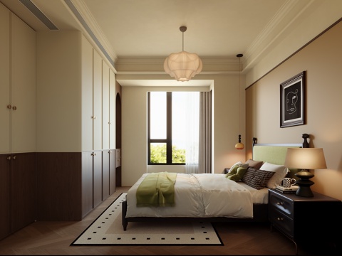 美式中古风卧室su模型