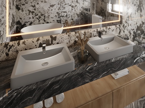  现代卫生间洗手台3d模型 