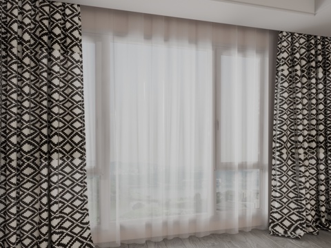  现代窗帘3d模型 