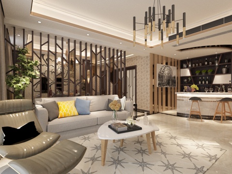  家装 现代风格 客厅 餐厅 吧台3d模型 