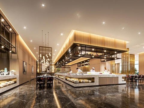 现代自助餐厅  酒店餐厅su模型