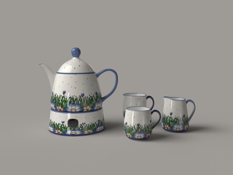  中式白瓷茶具 茶炉 茶壶 茶杯3d模型 