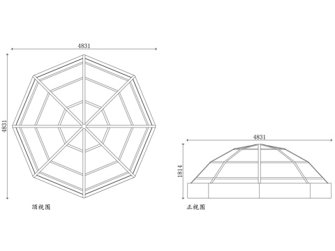 圆顶天窗 拱形天窗 穹顶采光窗 弧形天窗 吊顶天窗cad施工图