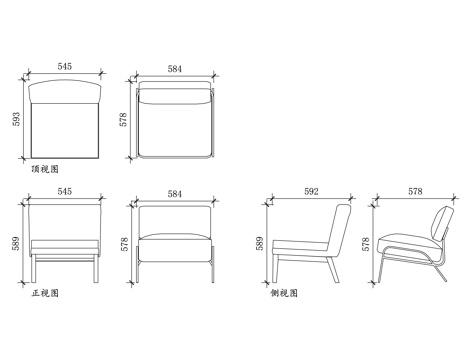 懒人拖鞋椅 无扶手矮椅 软垫休闲椅 卧室梳妆椅 小户型单椅cad施工图