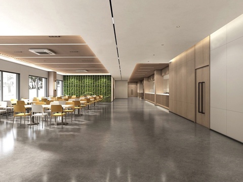 现代食堂 自助餐厅 就餐区 餐厅食堂 酒店员工食堂su模型