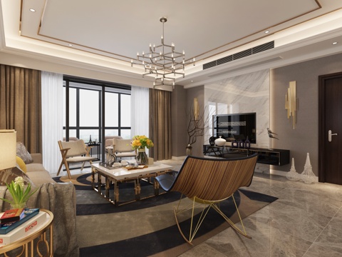  家装 现代风格 客厅 餐厅 吧台3d模型 