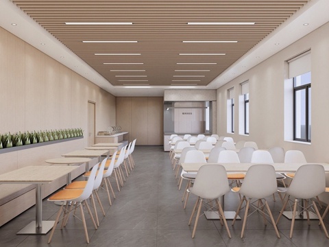 现代自助餐厅 员工餐厅 食堂餐厅 餐桌椅组合su模型