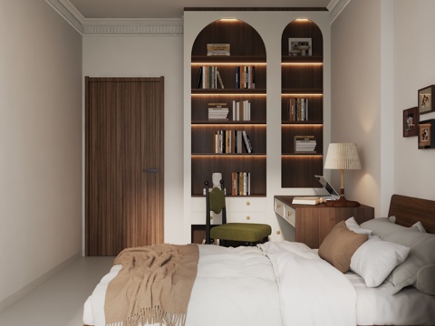  中古风卧室 中古风书房 法式复古卧室 法式复古书房 客卧3d模型 