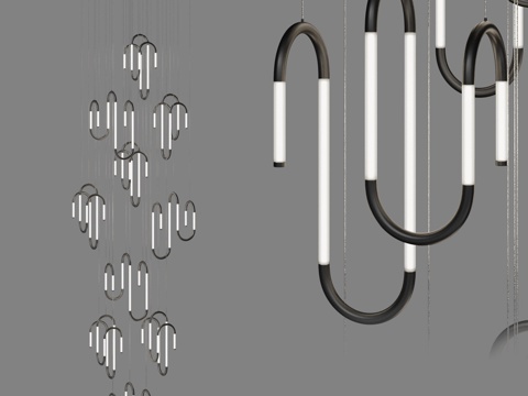  大型独特波浪形灯管吊灯3d模型 