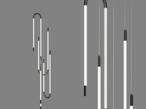  圆形底座四盏吊灯 I3d模型 