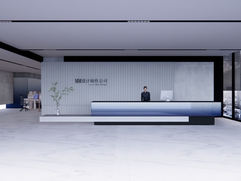 办公 工位 酒店前台 前台 大厅su模型