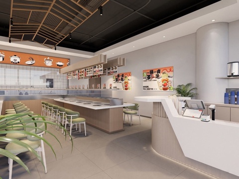 现代简约自助餐厅 自助餐厅明档 员工食堂su模型