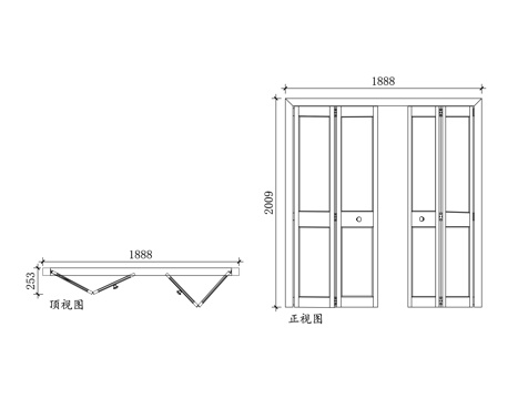 双开门 折叠双开门 对开折叠门 双扇折叠门 推拉双折门cad施工图