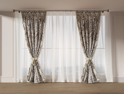  法式窗帘 中古 复古 碎花 通用窗帘3d模型 