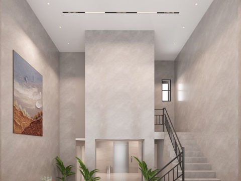  现代风格居民楼电梯大厅过道3d模型 