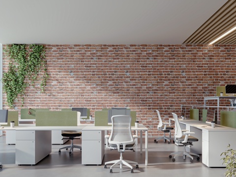  现代开放办公区3d模型 