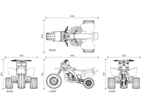 全地形车 四轮越野 越野沙滩车 山地四轮车 休闲沙滩车cad施工图
