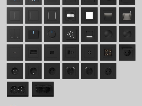  OM插座和开关Werkel（哑光黑）3d模型 