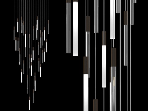  矩形底座组合吊坠长吊灯3d模型 