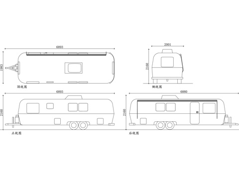 拖挂房车 旅居挂车 拖挂式旅居车 牵引房车 挂式房车cad施工图