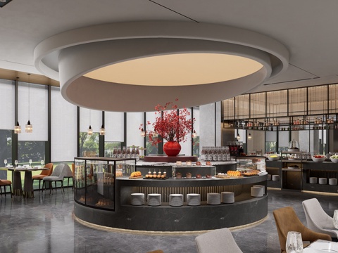 现代自助餐厅  酒店餐厅 自助食堂su模型