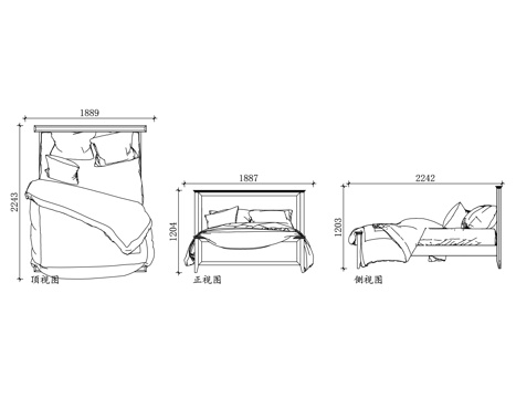 双人床铺 卧室双人床 室内大床 双人睡床 居家双人床cad施工图