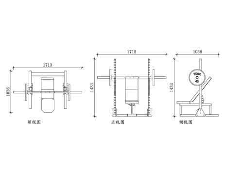 史密斯训练器 杠铃深蹲机 安全深蹲机 综合史密斯机cad施工图