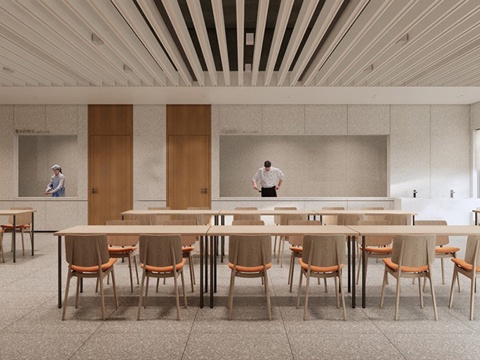 现代自助餐厅 员工食堂 自助餐厅 餐桌椅组合su模型