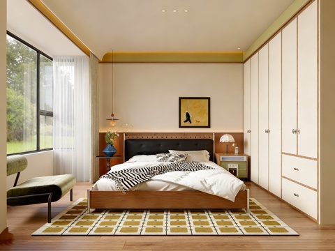  中古风主卧3d模型 