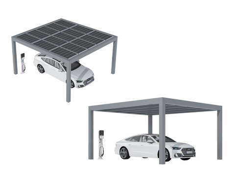 现代停车棚 停车场 充电桩 棚架 钢结构su模型