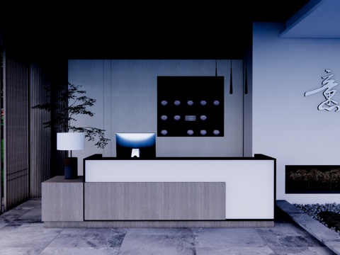 办公室 工装 办公空间 接待 酒店前台su模型