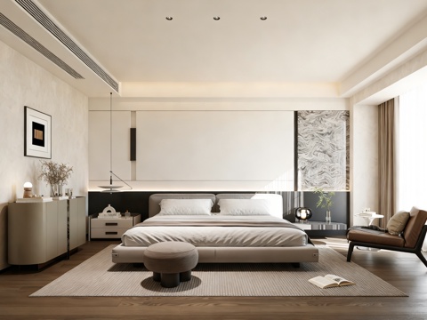  现代极简主卧3d模型 