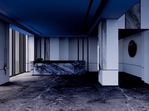 办公室 酒店前台 工装 接待 办公空间su模型