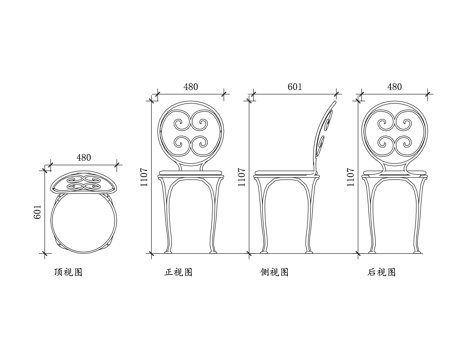 铁艺花园椅 铁制庭院椅 铁艺户外椅 铁质休闲椅 铁艺阳台椅cad施工图