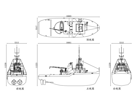 拖轮 牵引船 拖驳船 港作拖船 助力拖船cad施工图