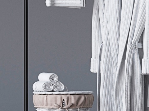  现代浴袍毛巾篮子组合3d模型 