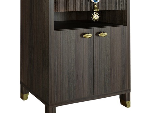  艾尔莎梦想胡桃木双门抽屉柜-阁楼概念3d模型 