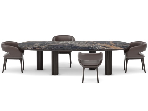  含STF（Caravage）280x120餐桌的餐桌组及3d模型 